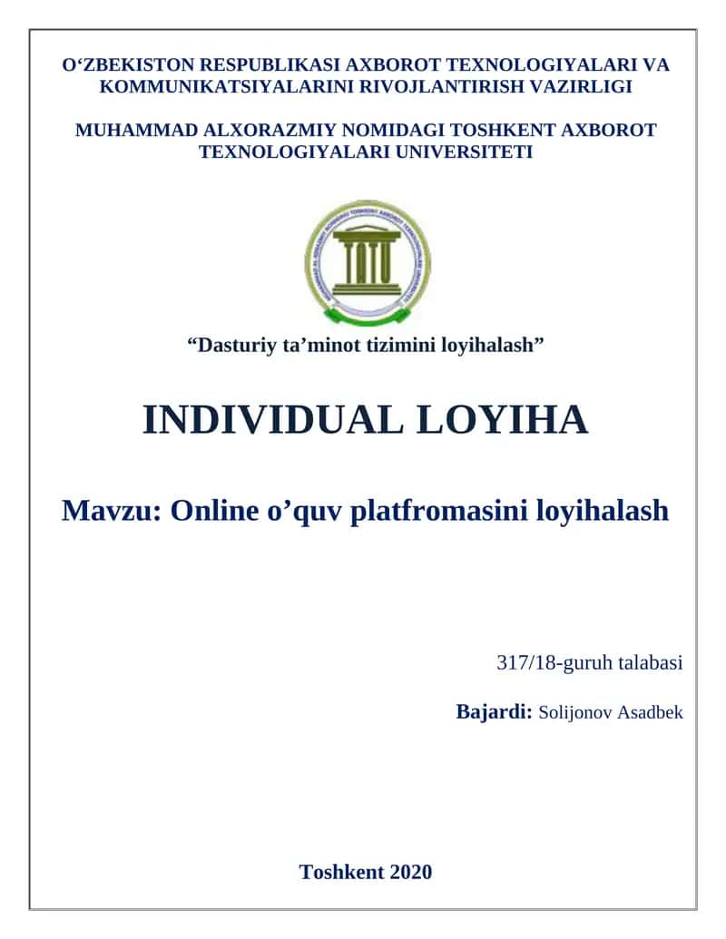 Online o’quv platfromasini loyihalash 1