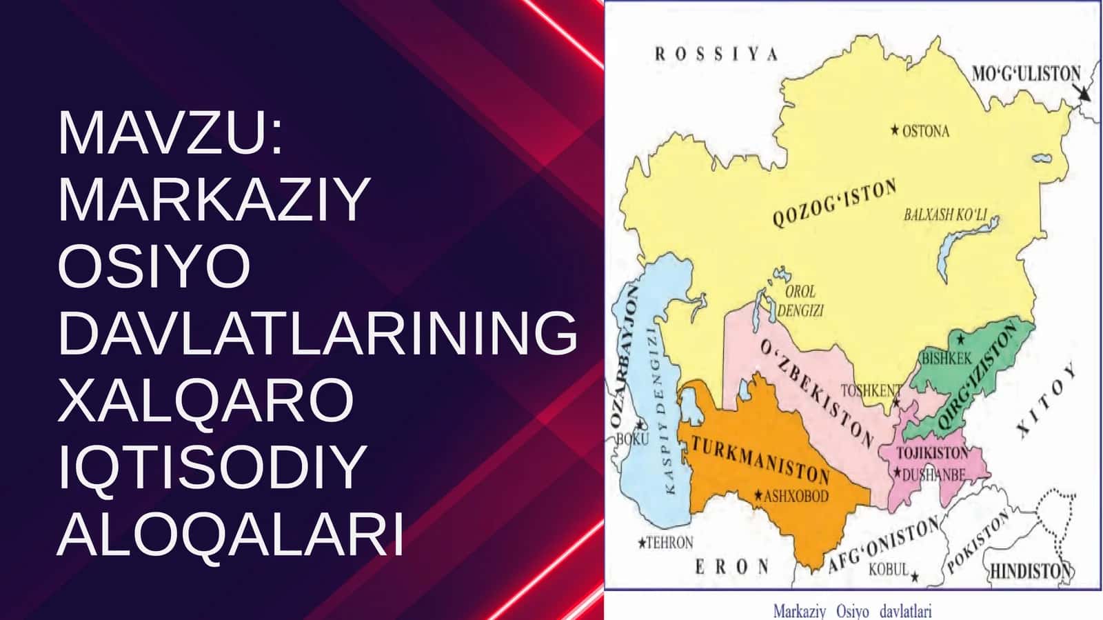 MAVZU MARKAZIY OSIYO DAVLATLARINING XALQARO IQTISODIY ALOQALARI slayd 1