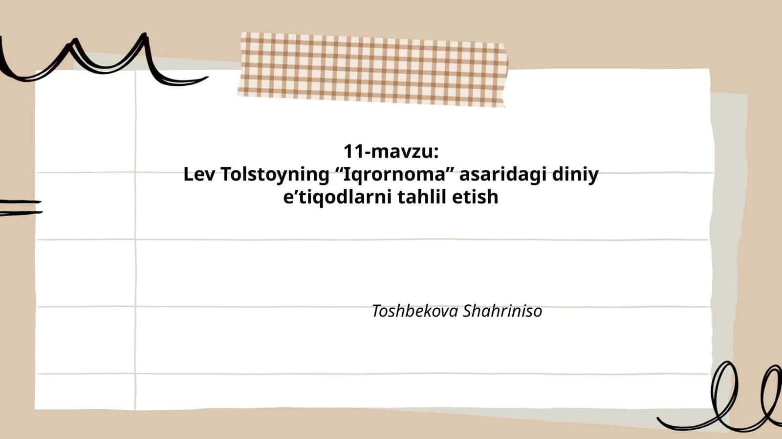 Lev Tolstoyning “Iqrornoma” asaridagi diniy eʼtiqodlarni tahlil etish 1