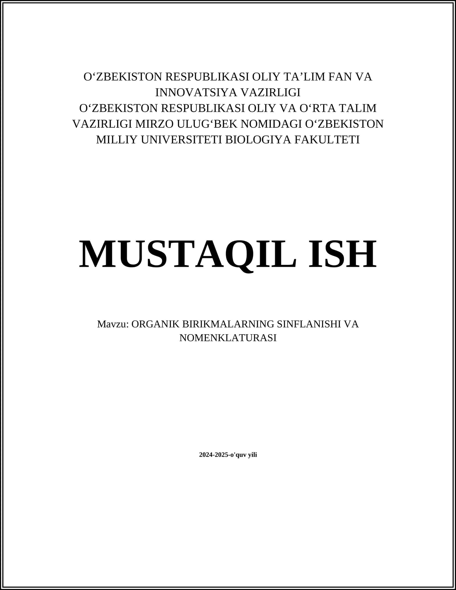 ORGANIK BIRIKMALARNING SINFLANISHI VA NOMENKLATURASI 1