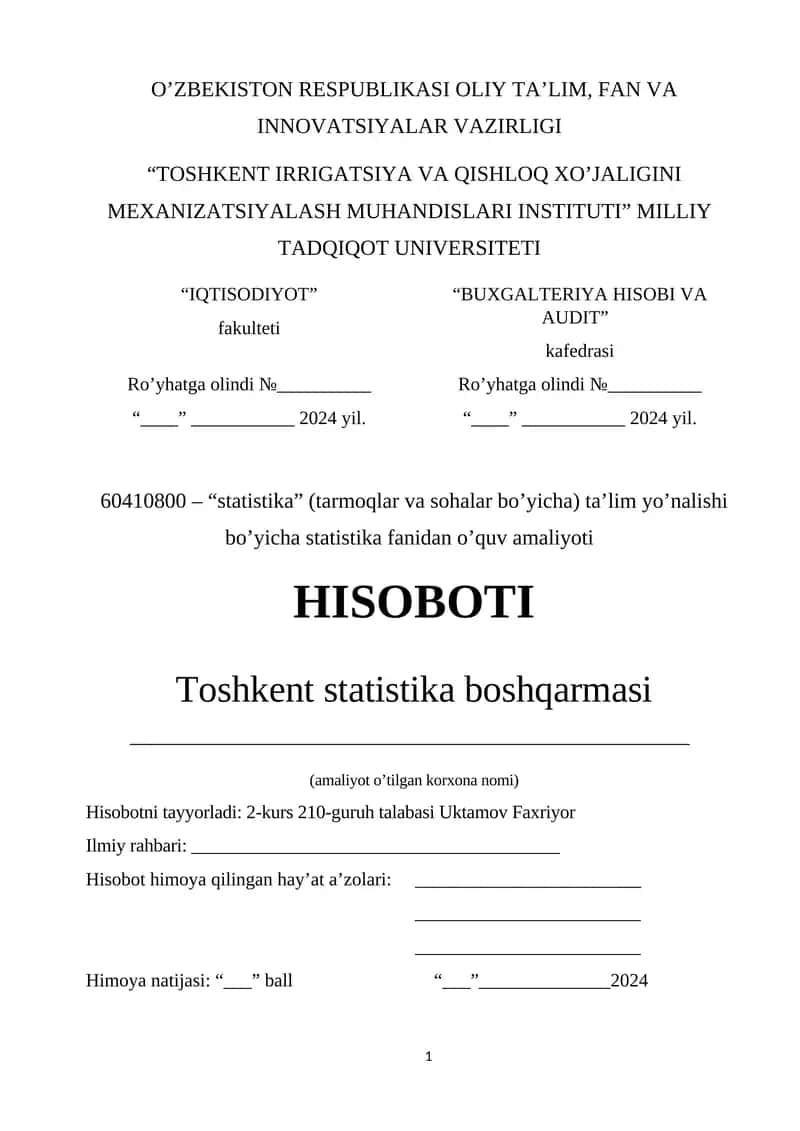 Statistika fanidan o’quv amaliyoti 1