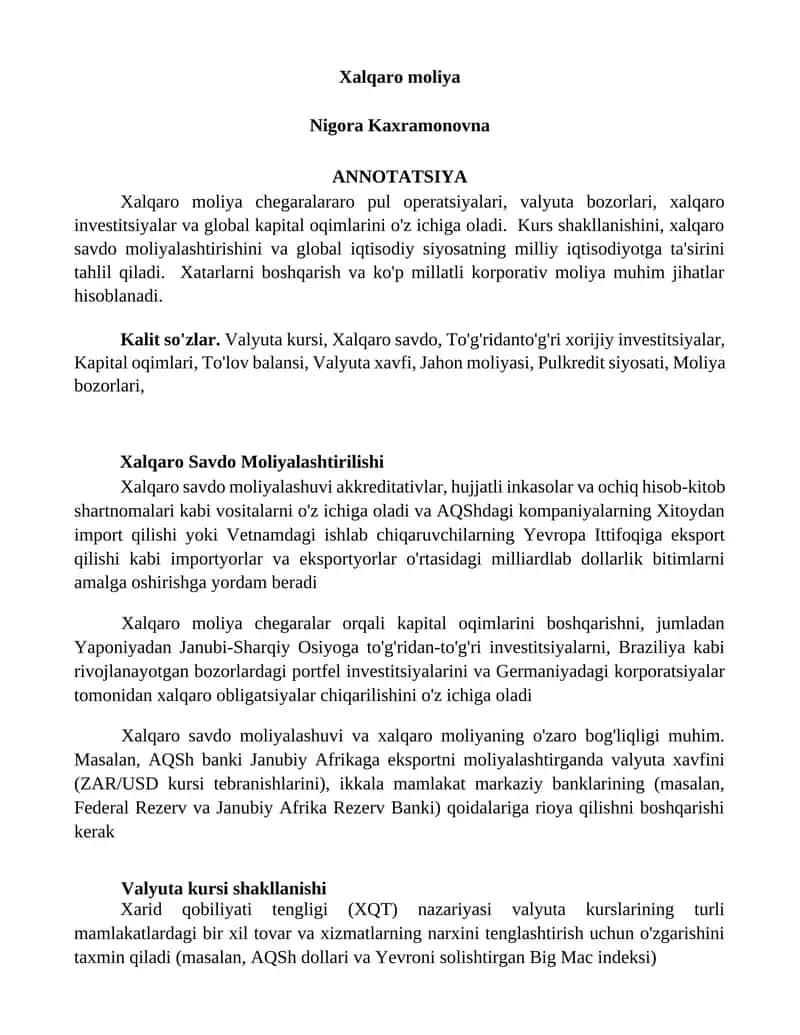 Xalqaro moliya 1