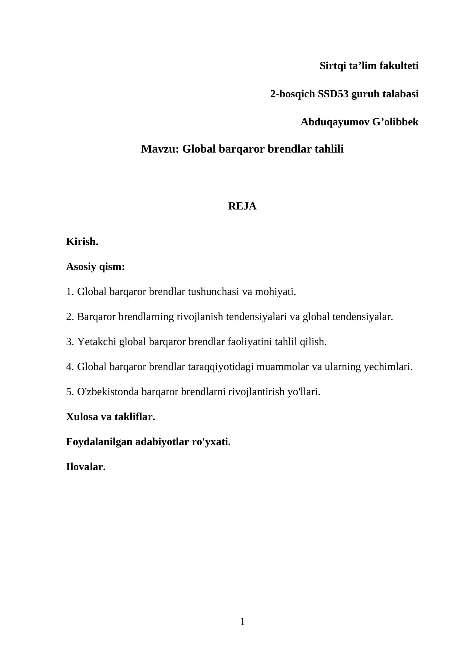 Global barqaror brendlar tahlili 1