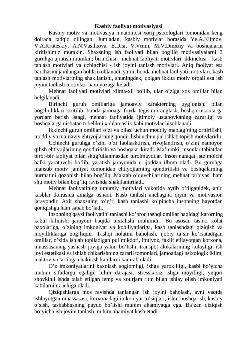 Kasbiy faoliyat motivasiyasi 1