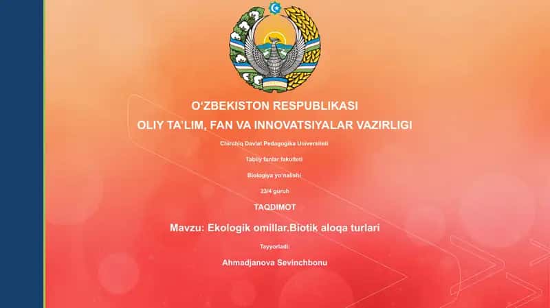 Ekologik omillar.Biotik aloqa turlari 1