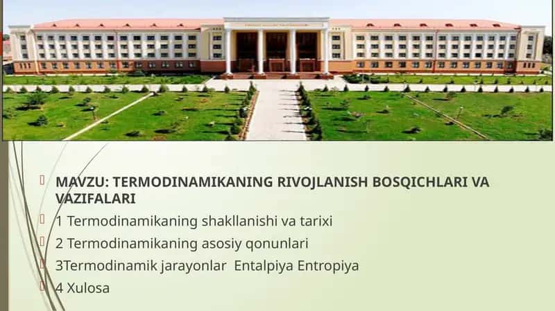 TERMODINAMIKANING RIVOJLANISH BOSQICHLARI VA VAZIFALARI 1