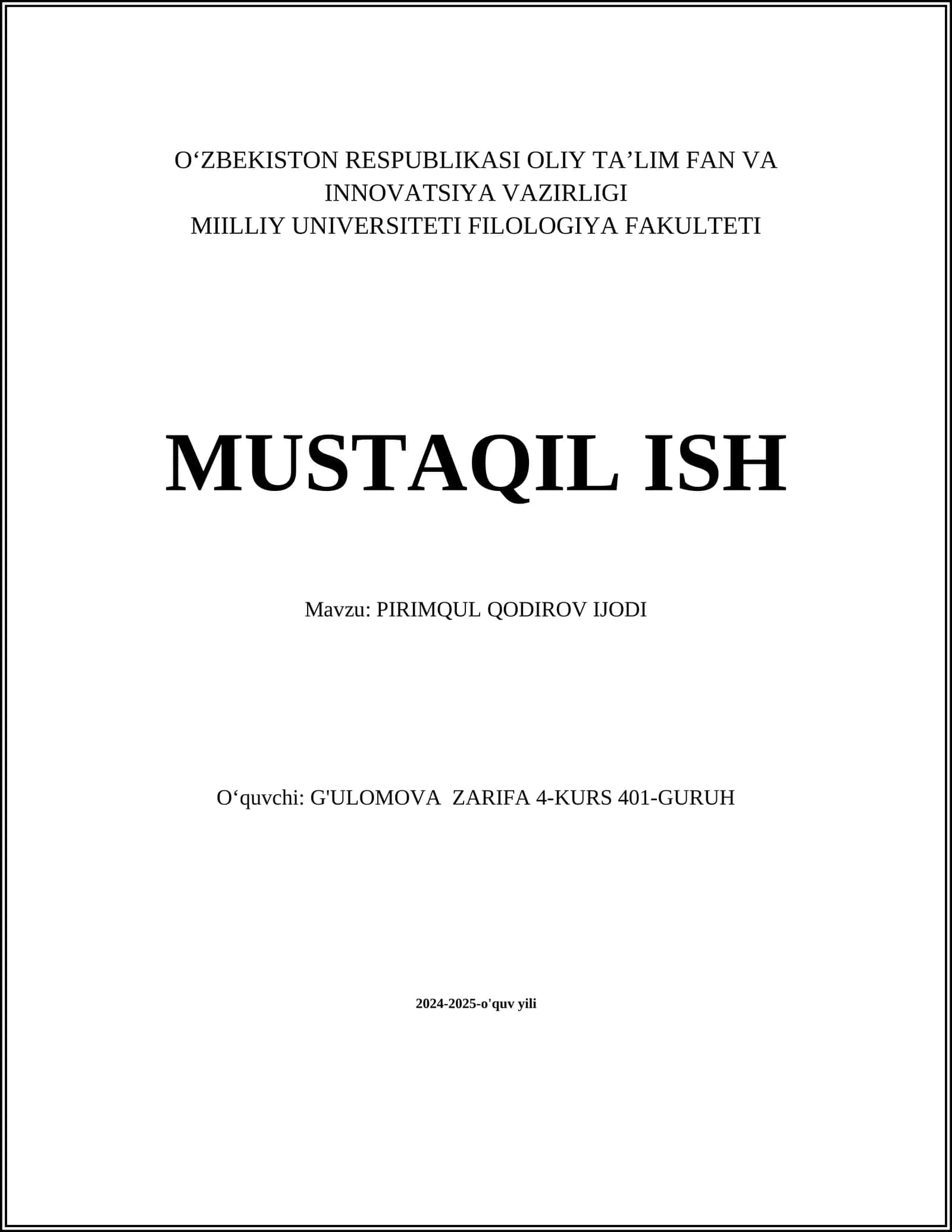 PIRIMQUL QODIROV IJODI 1