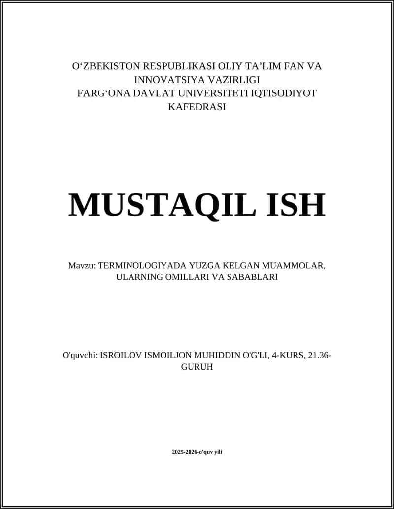 TERMINOLOGIYADA YUZGA KELGAN MUAMMOLAR, ULARNING OMILLARI VA SABABLARI 1