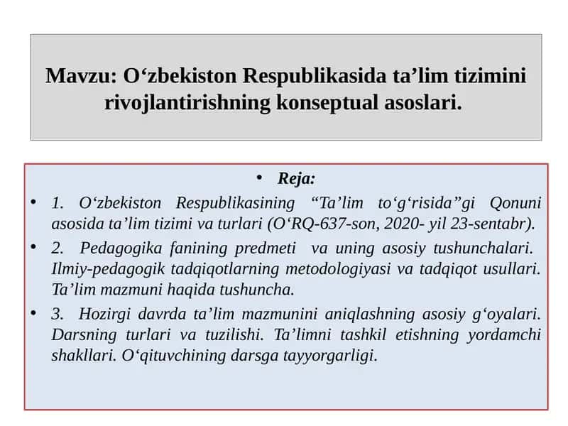 Oʻzbekiston Respublikasida taʼlim tizimini rivojlantirishning konseptual asoslari 1