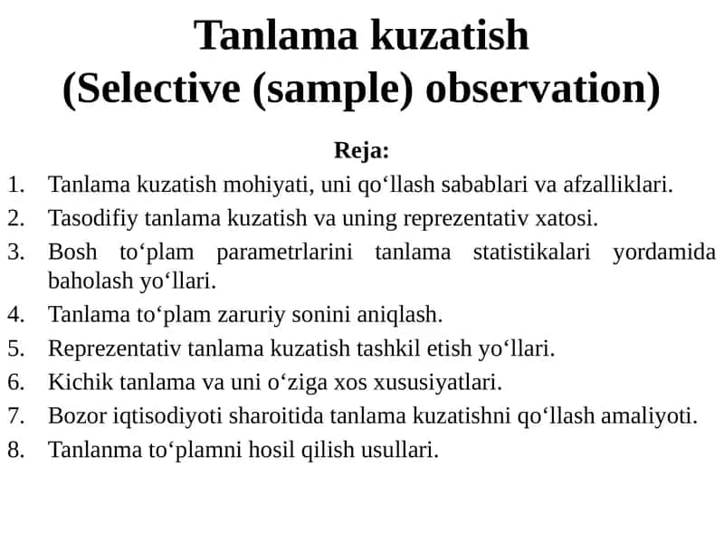 Tanlama kuzatish (Selective (sample) observation) 1