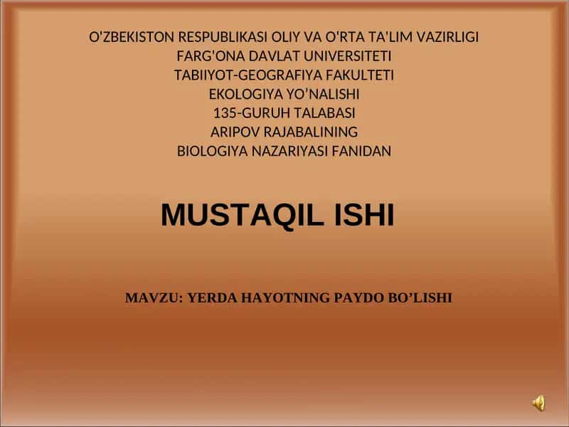Yerda hayotning paydo bo'lishi 1