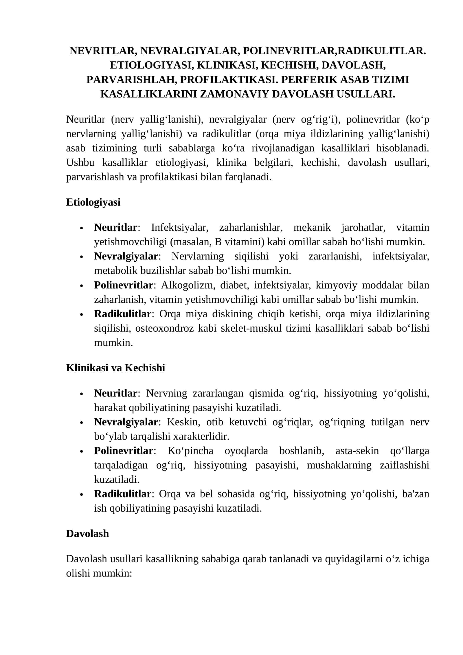 NEVRITLAR, NEVRALGIYALAR, POLINEVRITLAR, RADIKULITLAR 1