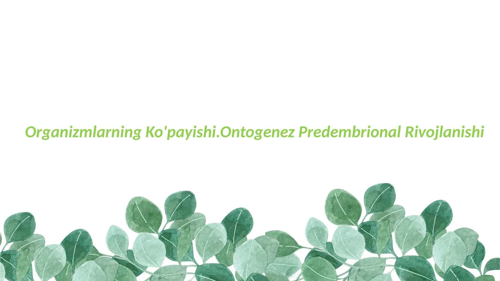 Organizmlarning Ko'payishi.Ontogenez Predembrional Rivojlanishi 1