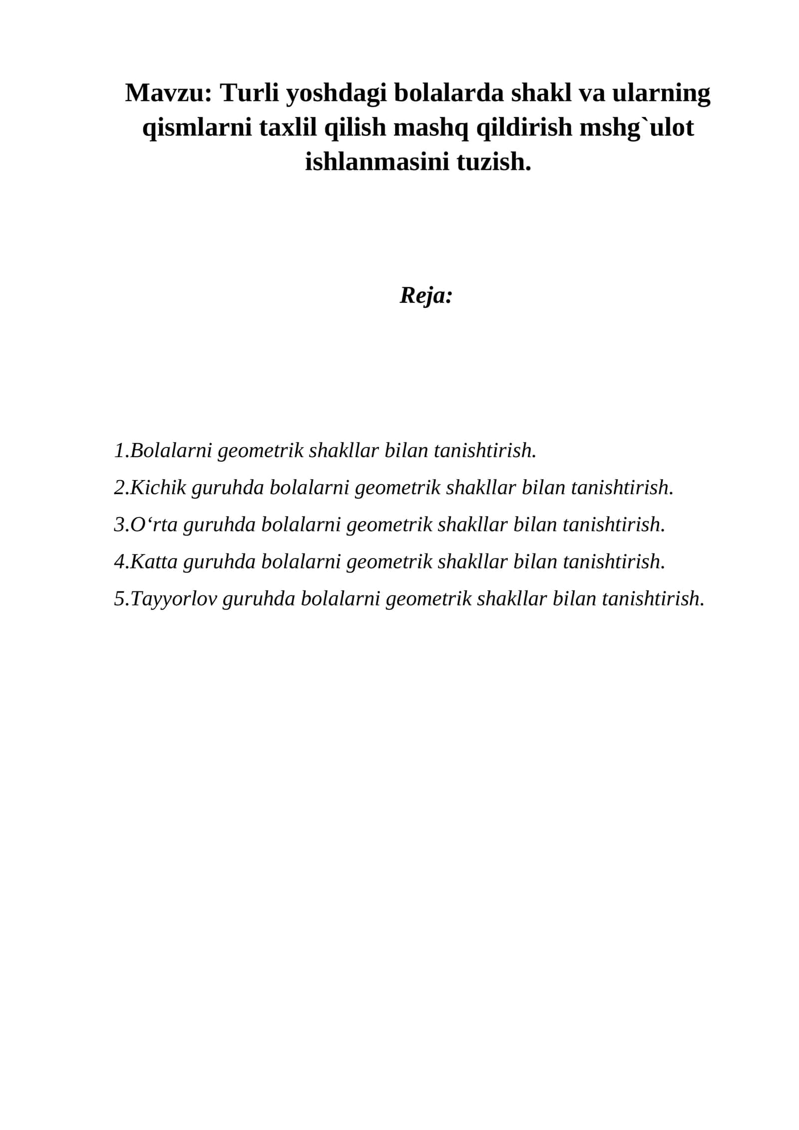 Bolalarni geometrik shakllar bilan tanishtirish 1