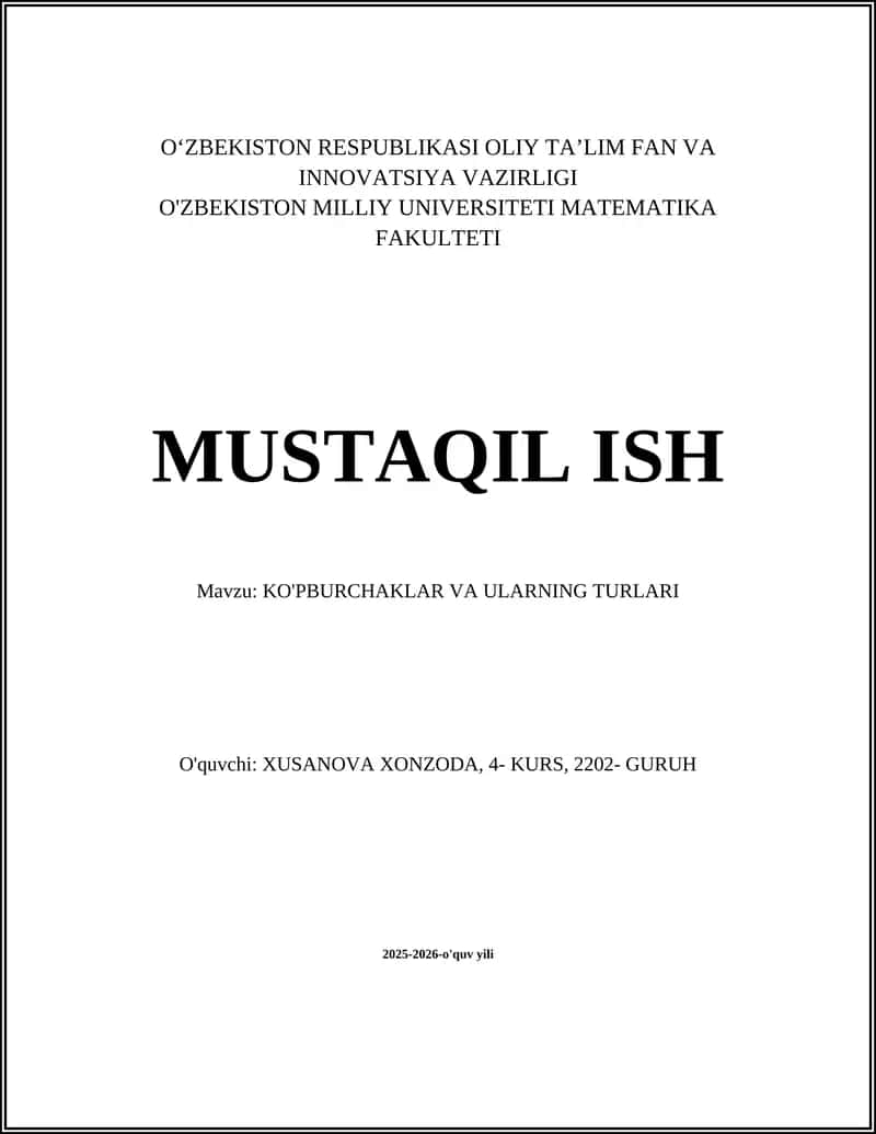 KO'PBURCHAKLAR VA ULARNING TURLARI 1