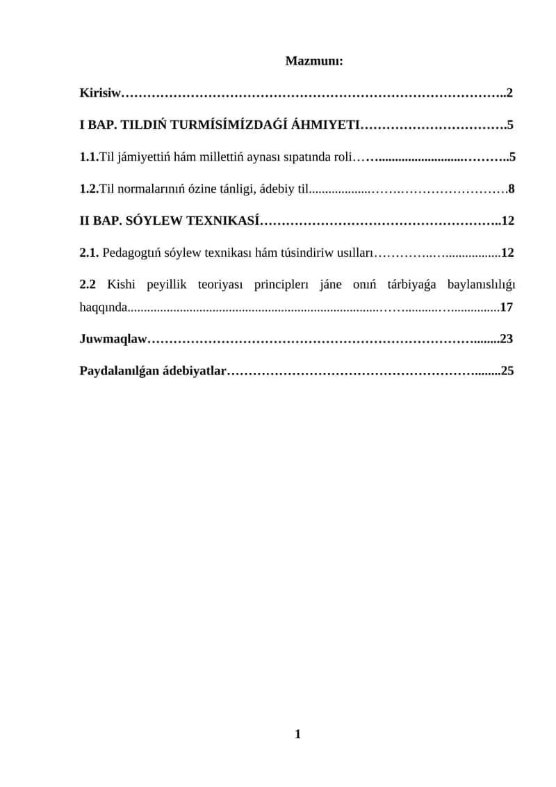 KURS JUMISI TILDIŃ TURMISIMIZDAǴI ÁHMIYETI, SÓYLEW TEXNIKASI 1