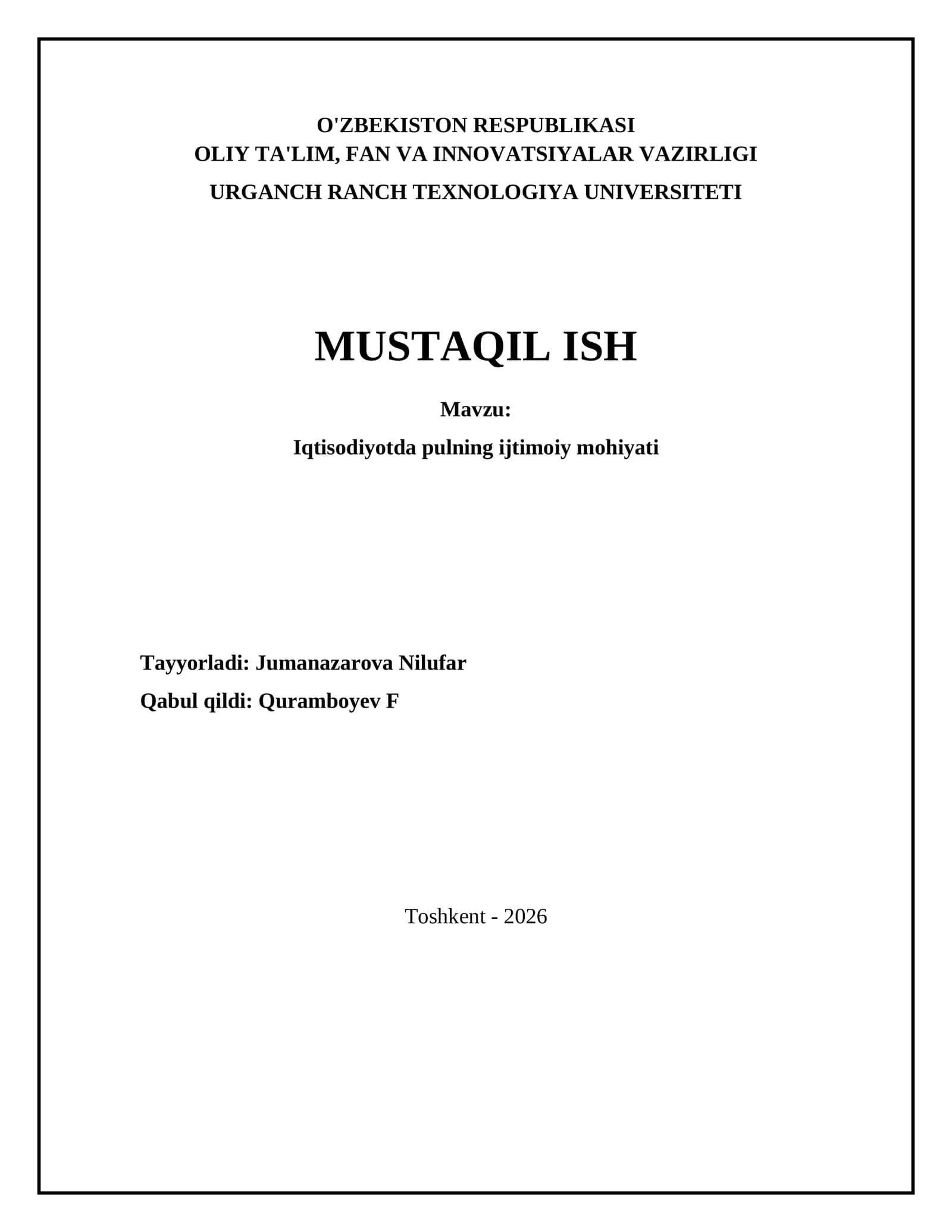 Iqtisodiyotda pulning ijtimoiy mohiyati 1