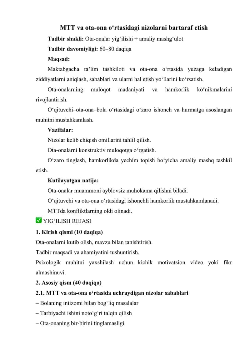 MTT va ota-ona oʻrtasidagi nizolarni bartaraf etish 1