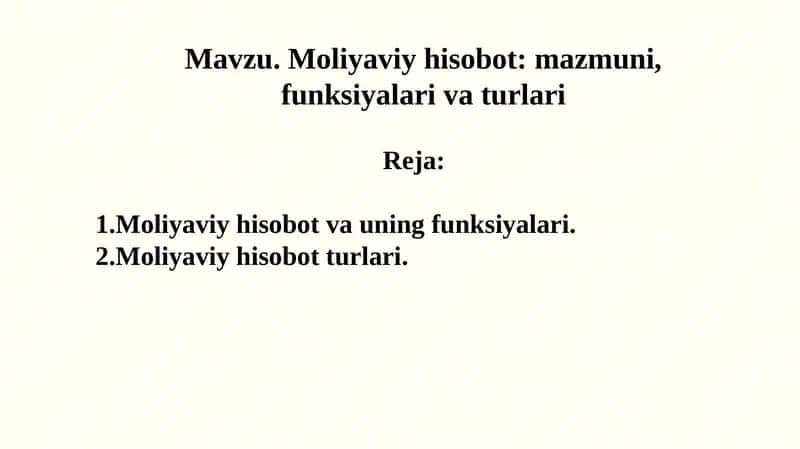 Moliyaviy hisobotning funksiyalari 1