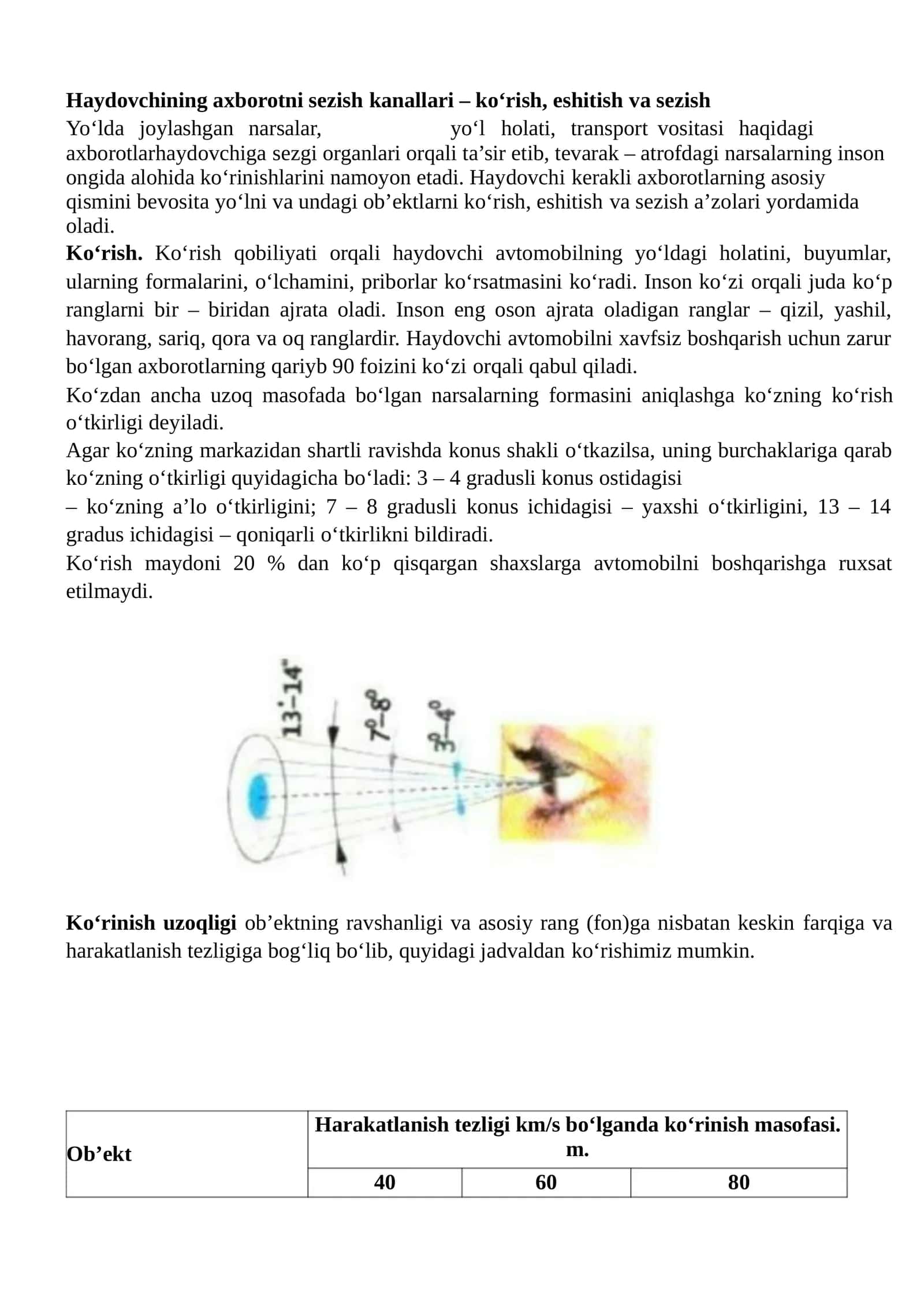 Haydovchining axborotni sezish kanallari 1