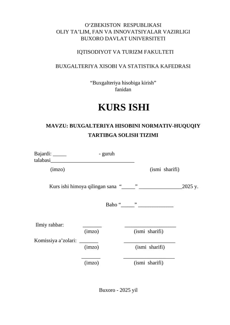 Buxgalteriya hisobiga kirish kurs ishi 1