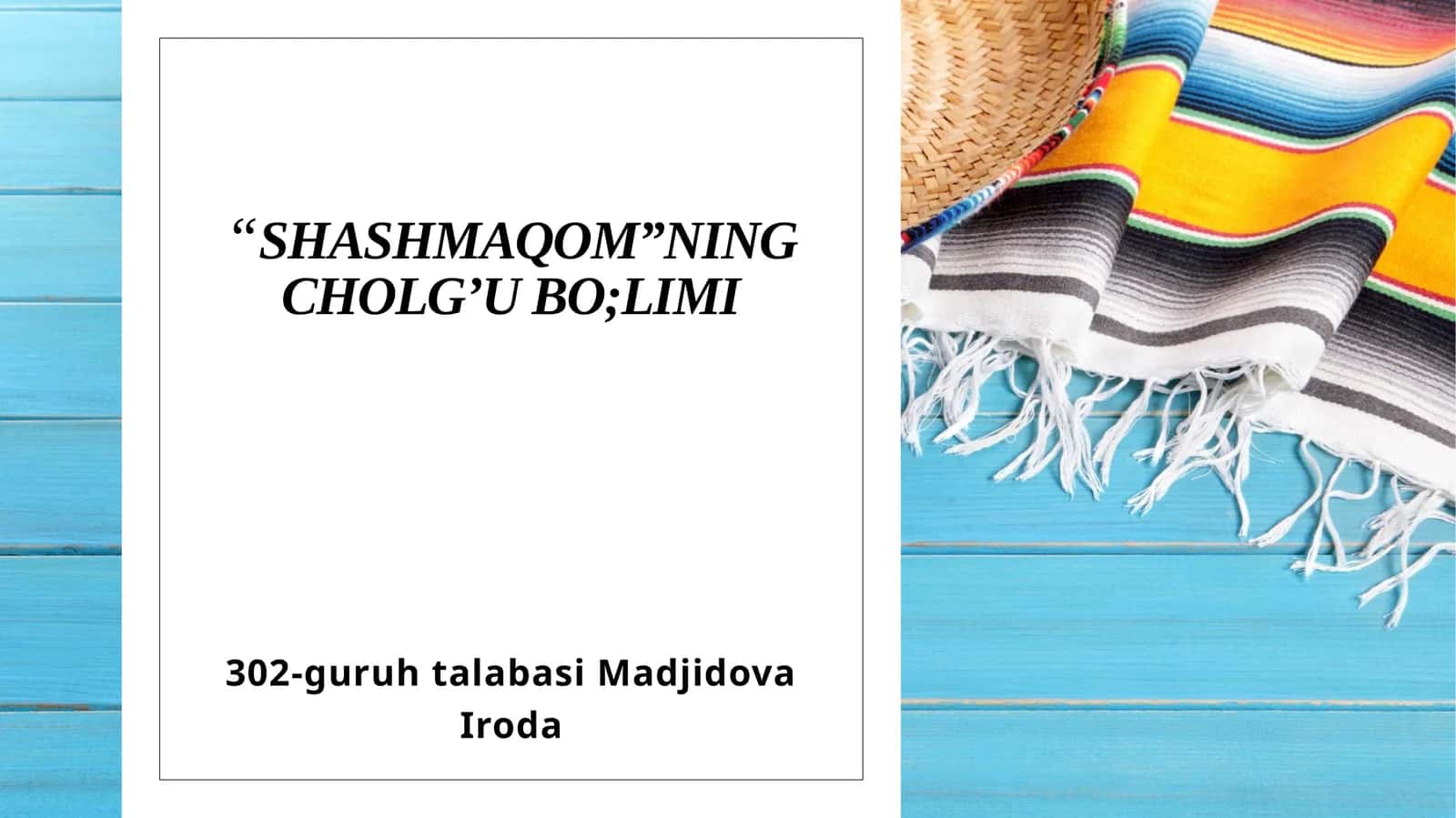 “SHASHMAQOM”NING CHOLG’U BO;LIMI 1