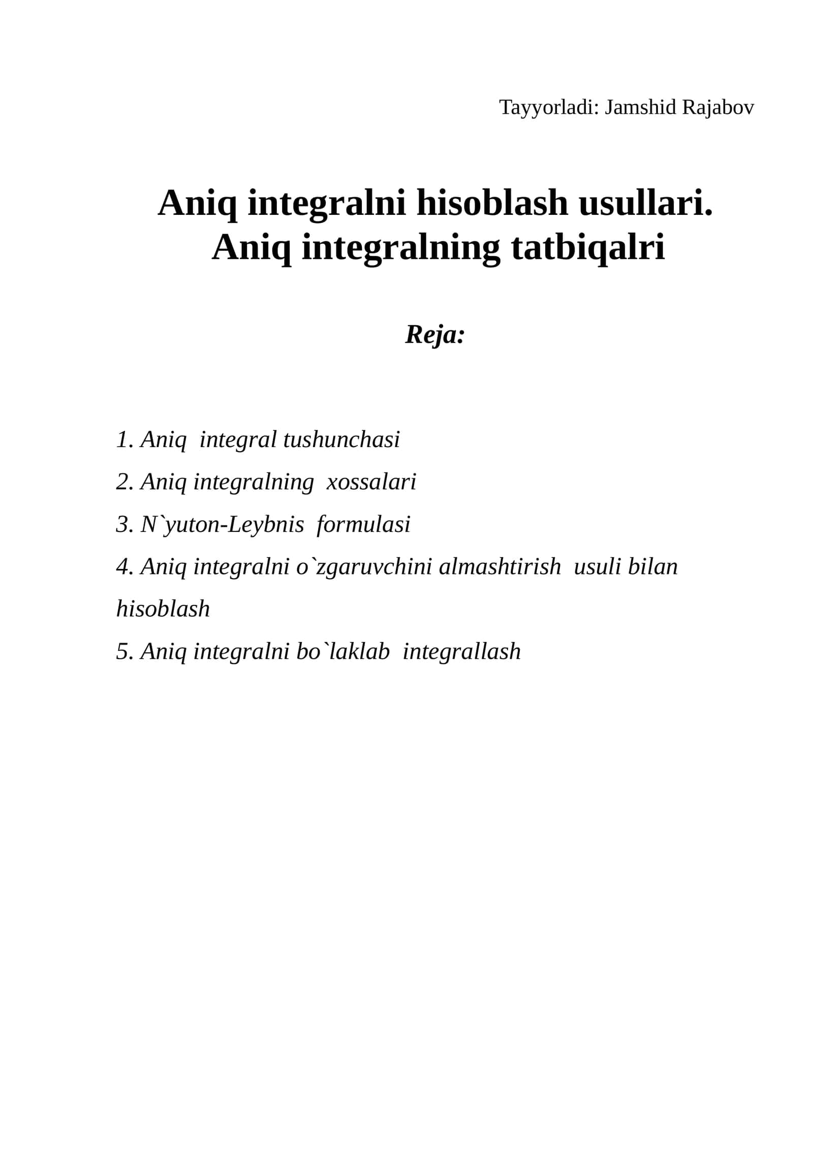 Aniq integralni hisoblash 1