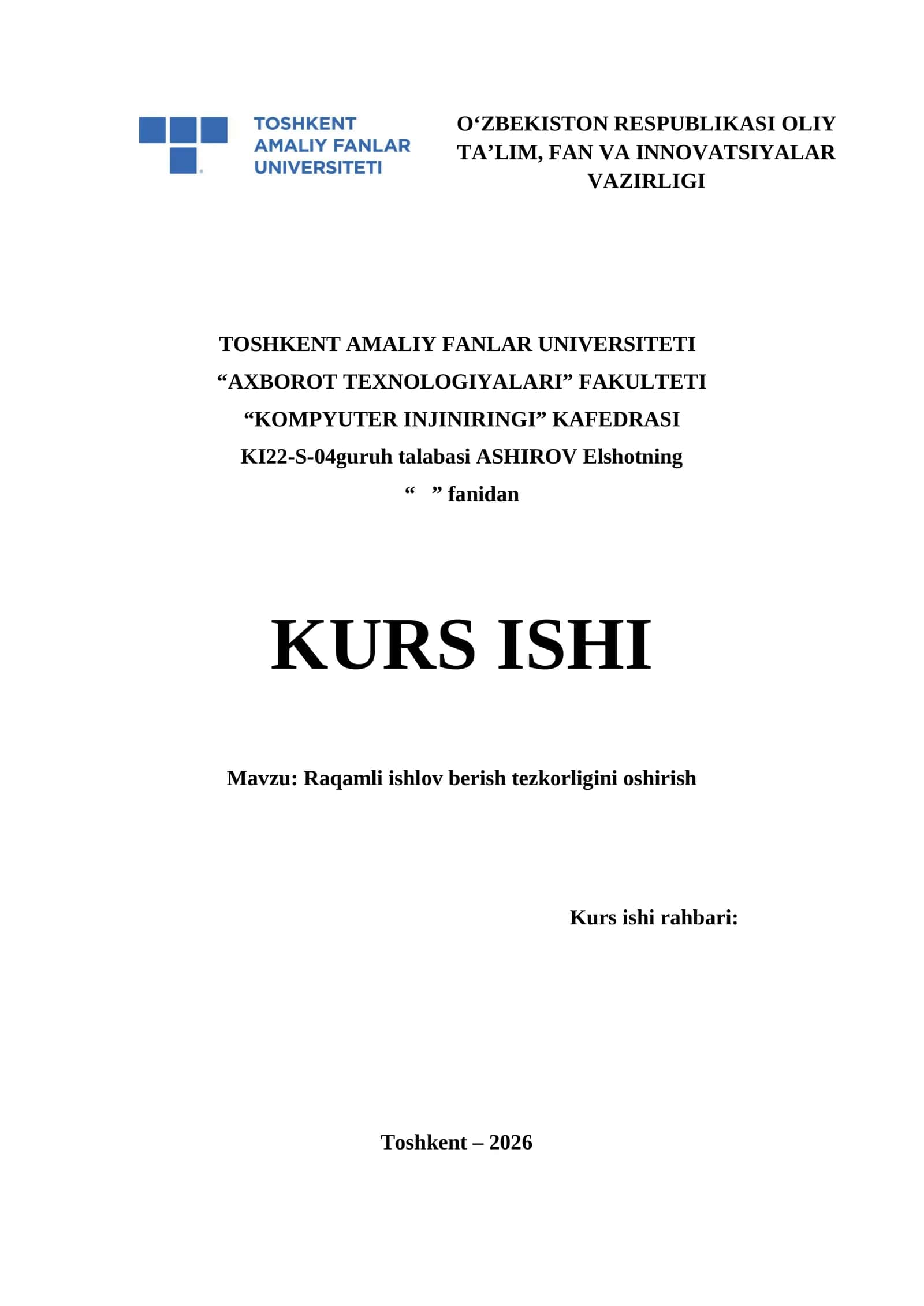 Raqamli ishlov berish tezkorligini oshirish 1