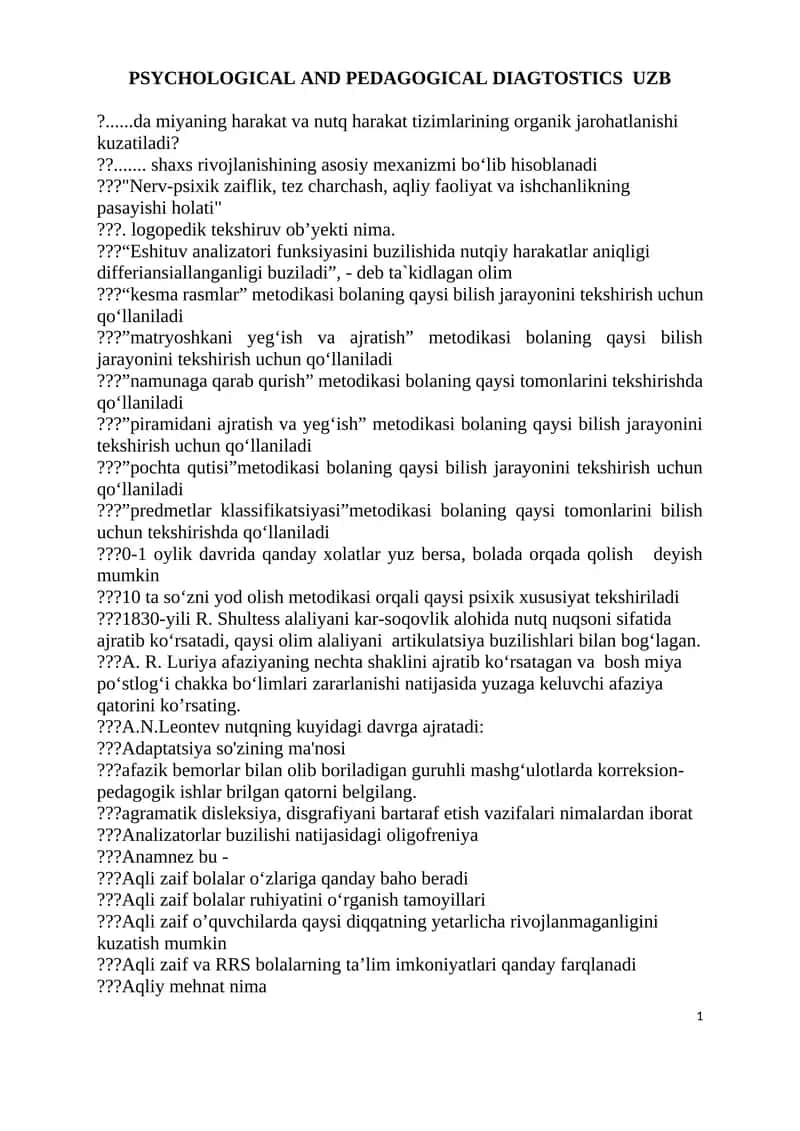 PSIHOLOGIK VA PEDAGOGIK DIAGNOSTIKA 1