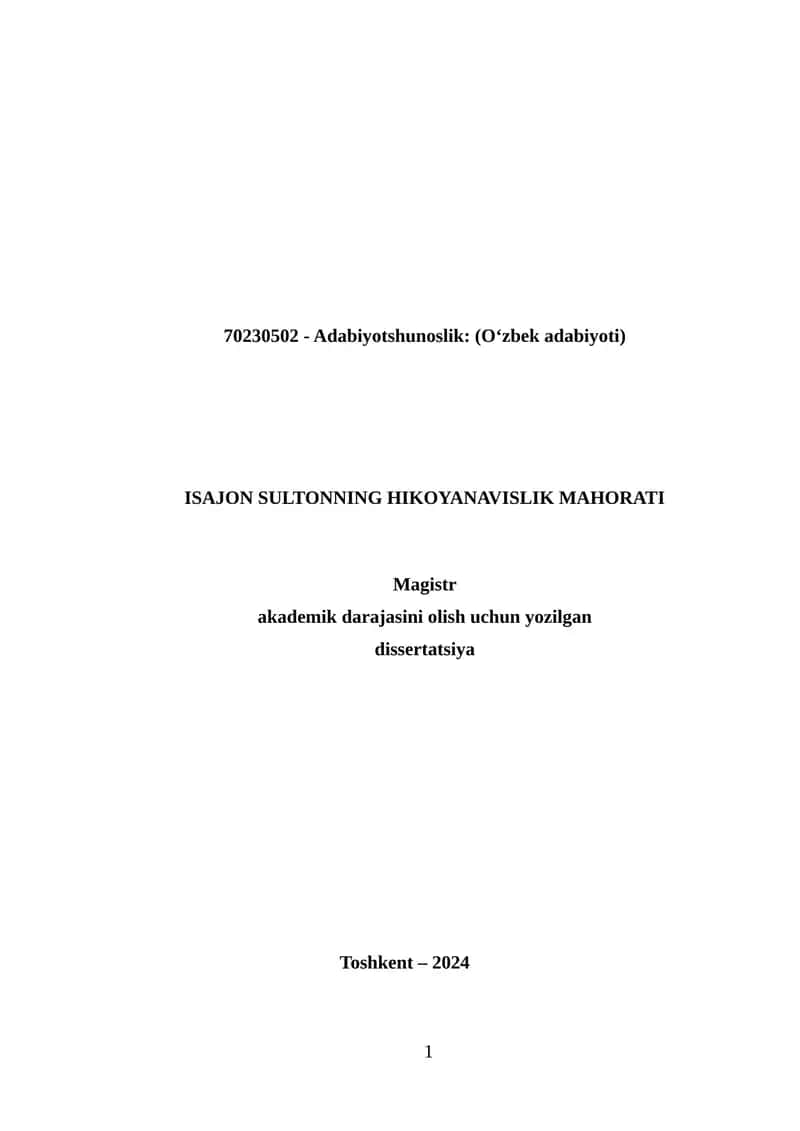ISAJON SULTONNING HIKOYANAVISLIK MAHORATI 1