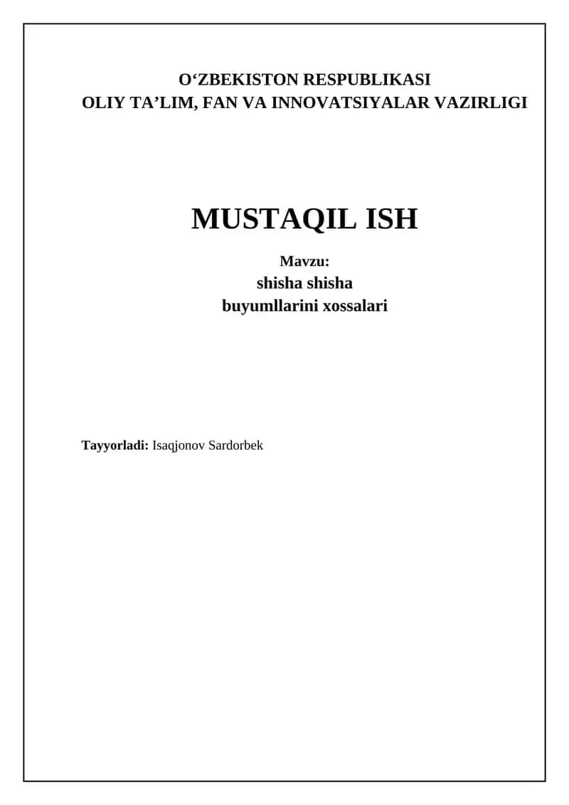 Shisha mahsulotlarining asosiy xususiyatlari 1
