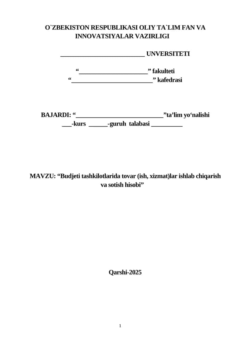 Tovar (ish, xizmat)lar ishlab chiqarish va sotish hisobi 1