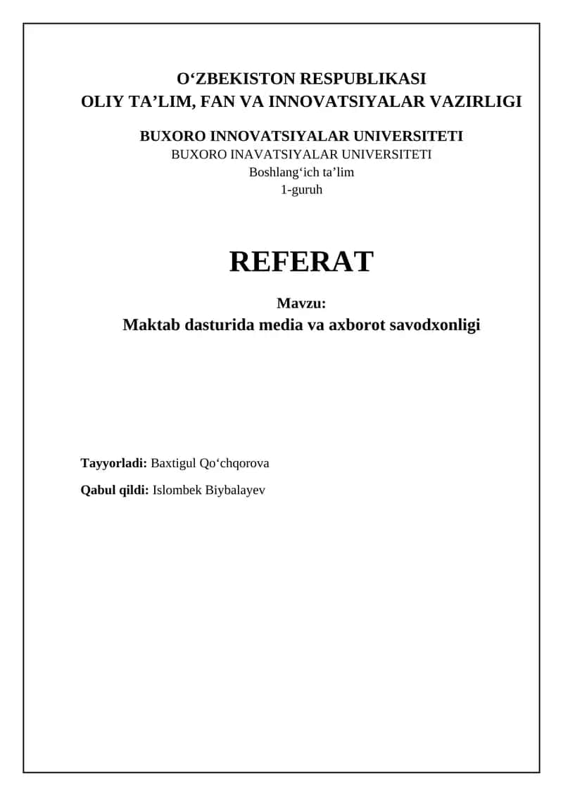 Maktab dasturida media va axborot savodxonligi 1