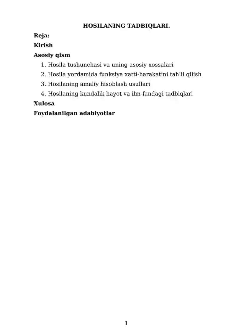 Hosilaning Tadbiqlari