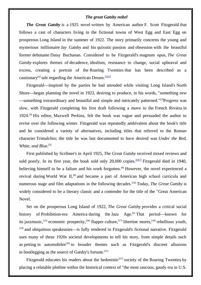 The great Gatsby nobel 1