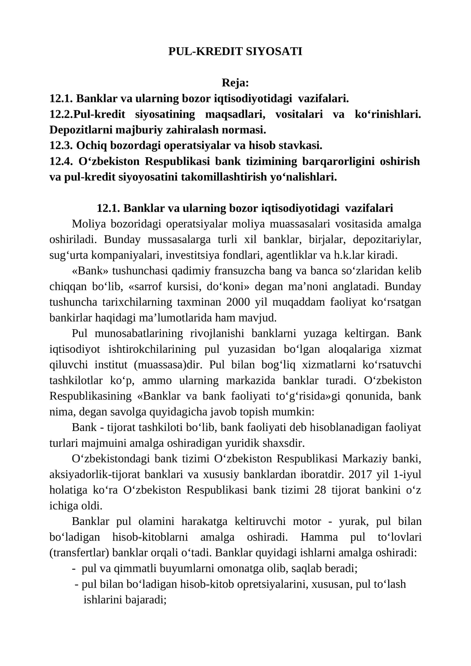 PUL-KREDIT SIYOSATI 1