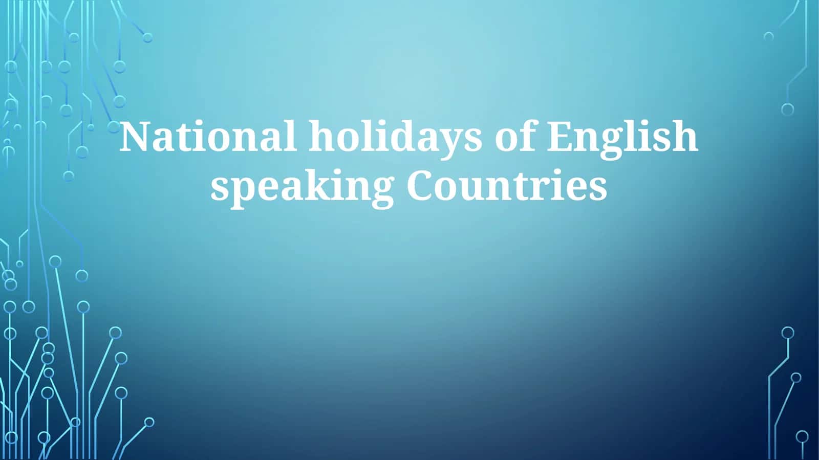 National holidays of English speaking Countries 1