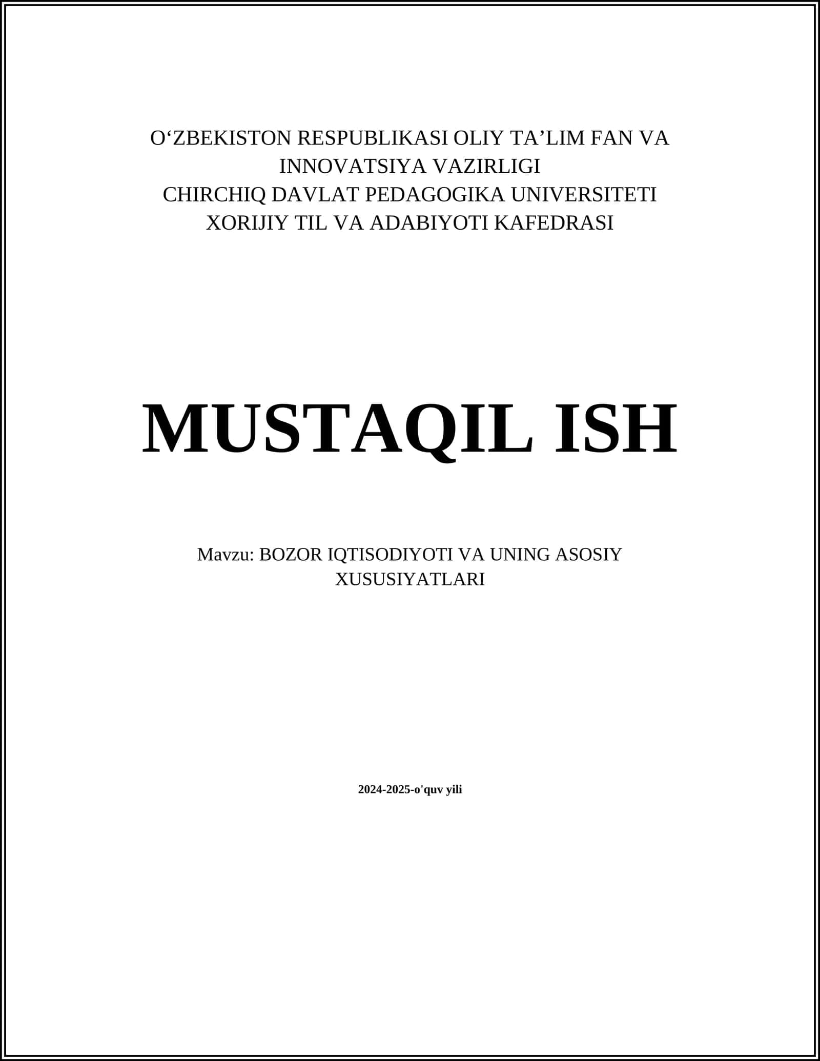 BOZOR IQTISODIYOTI VA UNING ASOSIY XUSUSIYATLARI 1