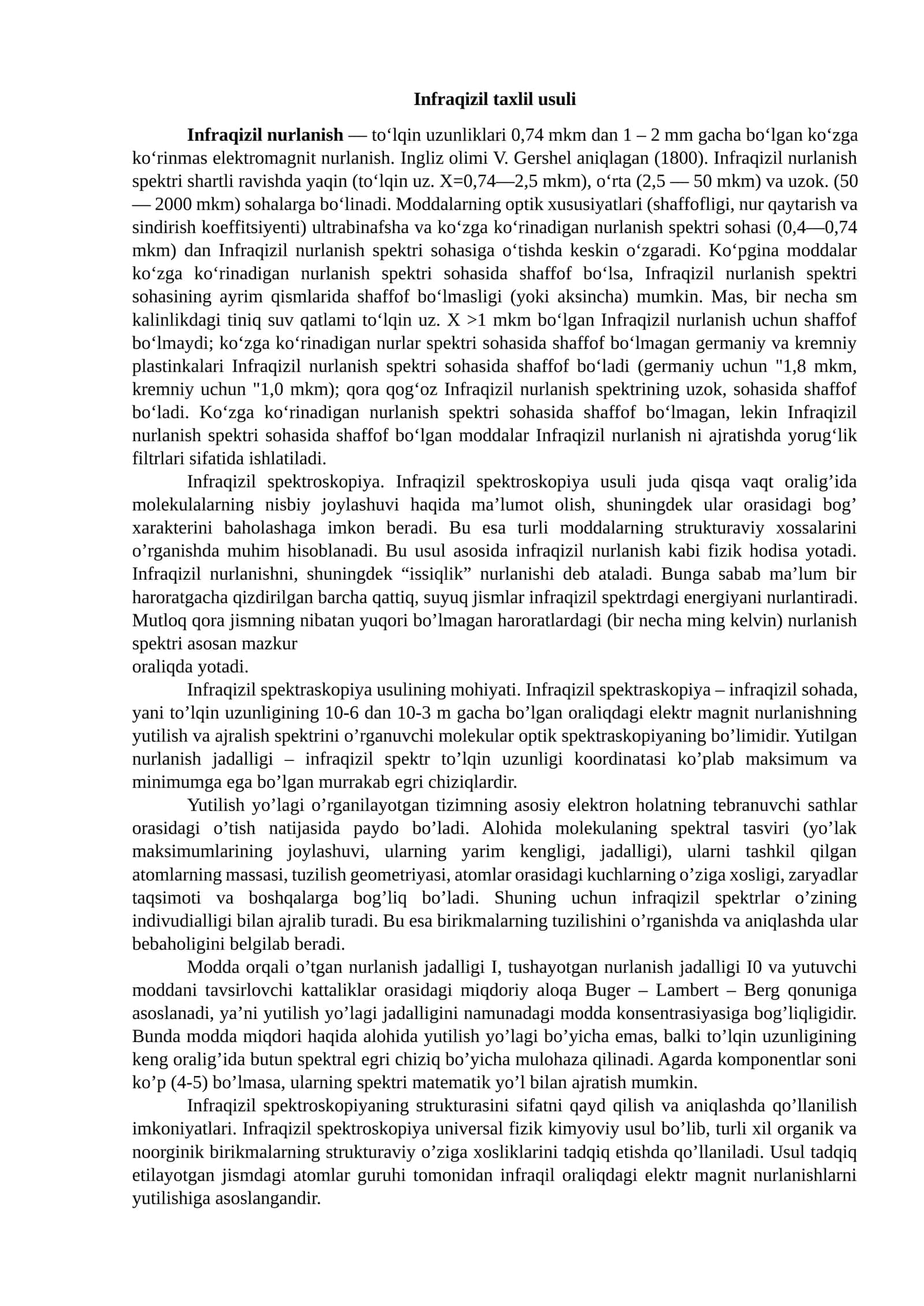 Infraqizil taxlil usuli 1