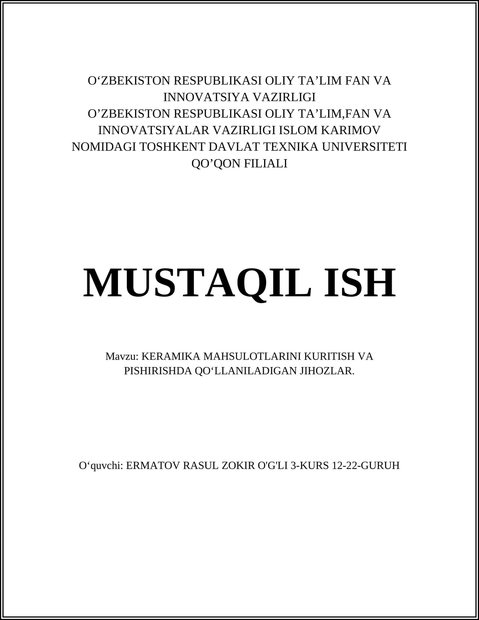 KERAMIKA MAHSULOTLARINI KURITISH VA PISHIRISHDA QO‘LLANILADIGAN JIHOZLAR 1