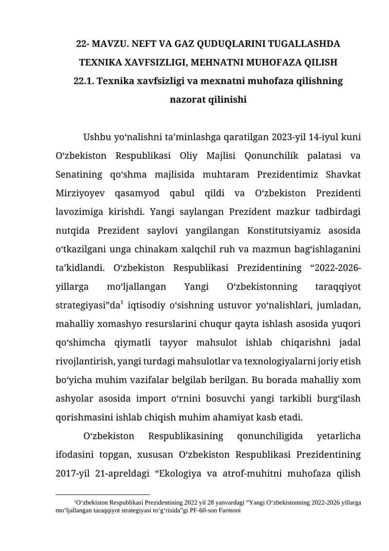 NEFT VA GAZ QUDUQLARINI TUGALLASHDA TEXNIKA XAVFSIZLIGI, MEHNATNI MUHOFAZA QILISH 1