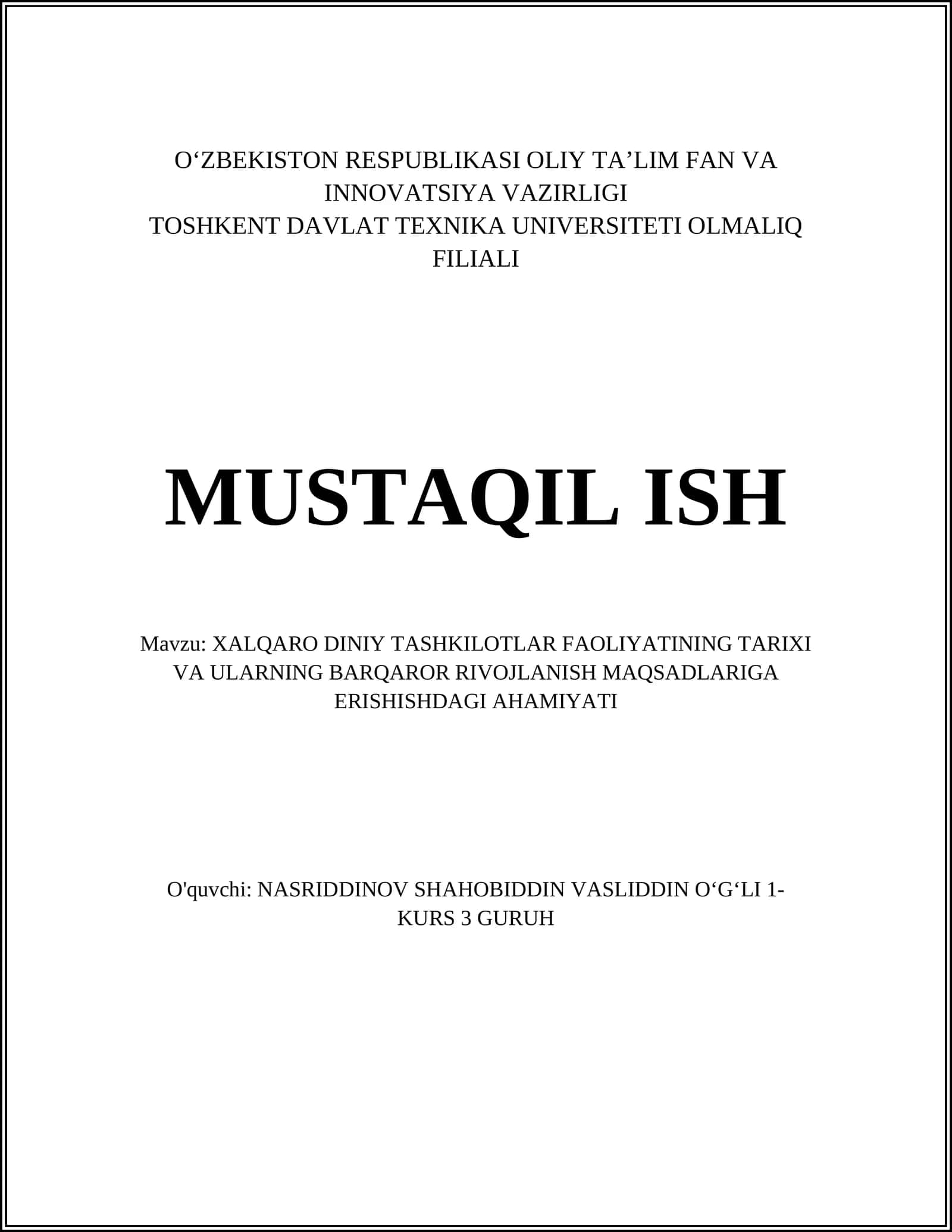 XALQARO DINIY TASHKILOTLAR FAOLIYATINING TARIXI VA ULARNING BARQAROR RIVOJLANISH MAQSADLARIGA ERISHISHDAGI AHAMIYATI 1