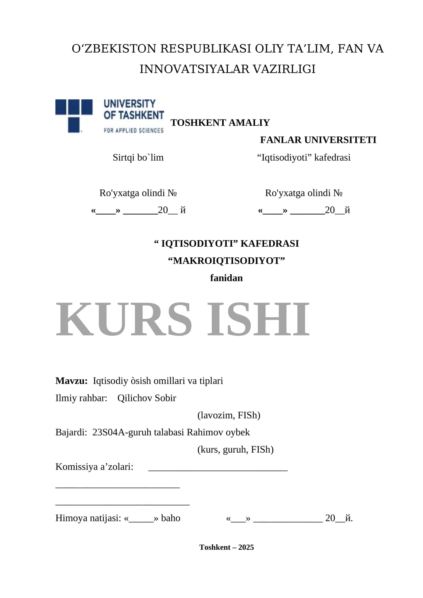 MAQROIQTISODIYOT KURS ISHLARI 1