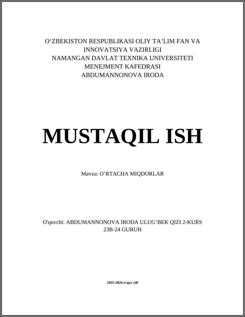 OʻRTACHA MIQDORLAR 1