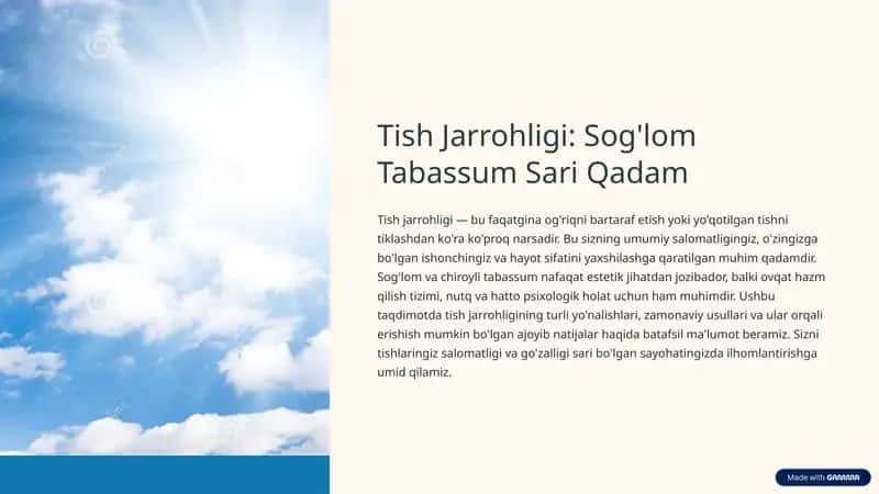 Tish Jarrohligi: Sog'lom Tabassum Sari Qadam 1
