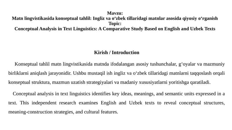 Conceptual Analysis in Text Linguistics 1