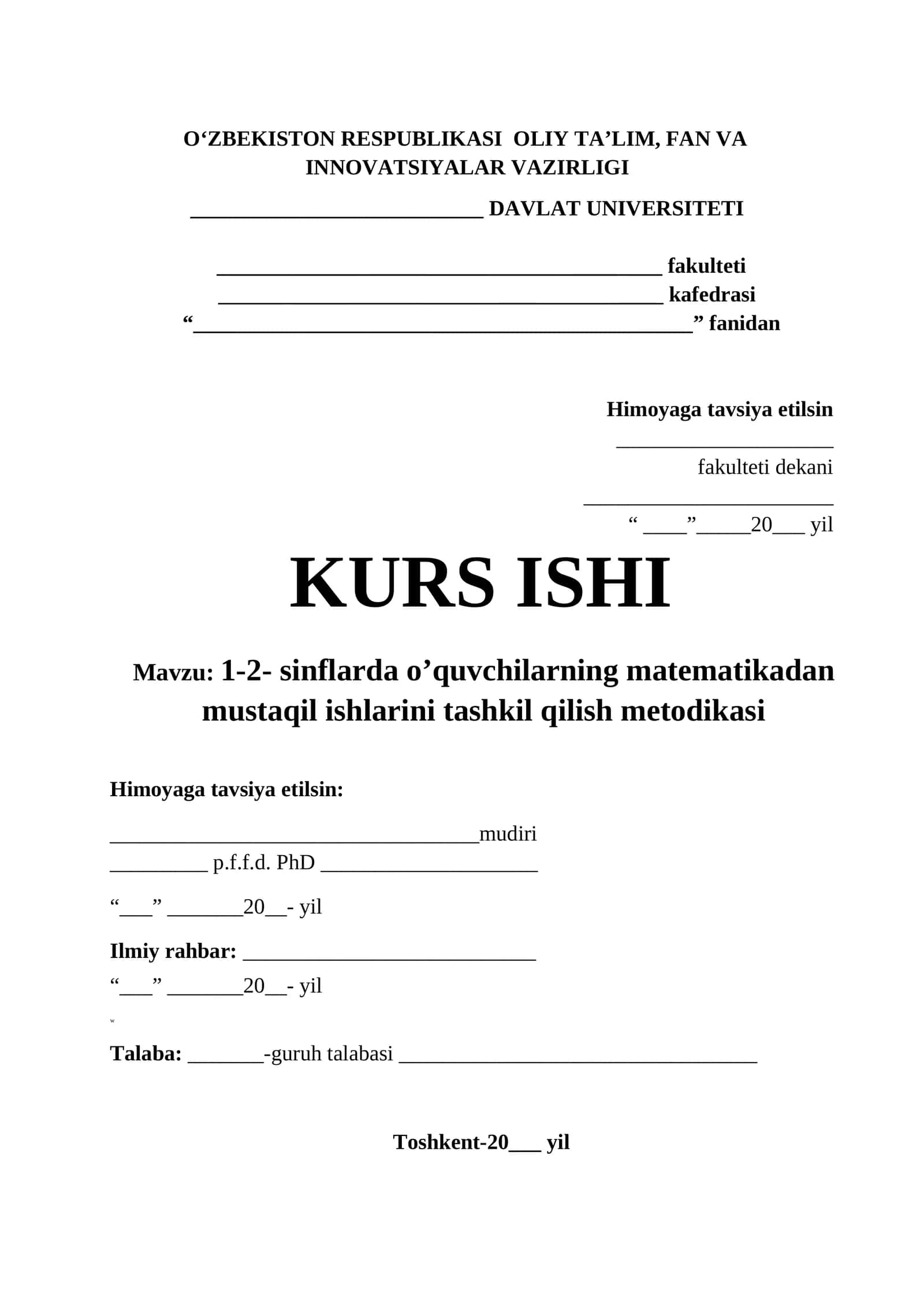 1-2- sinflarda o’quvchilarning matematikadan mustaqil ishlarini tashkil qilish metodikasi 1