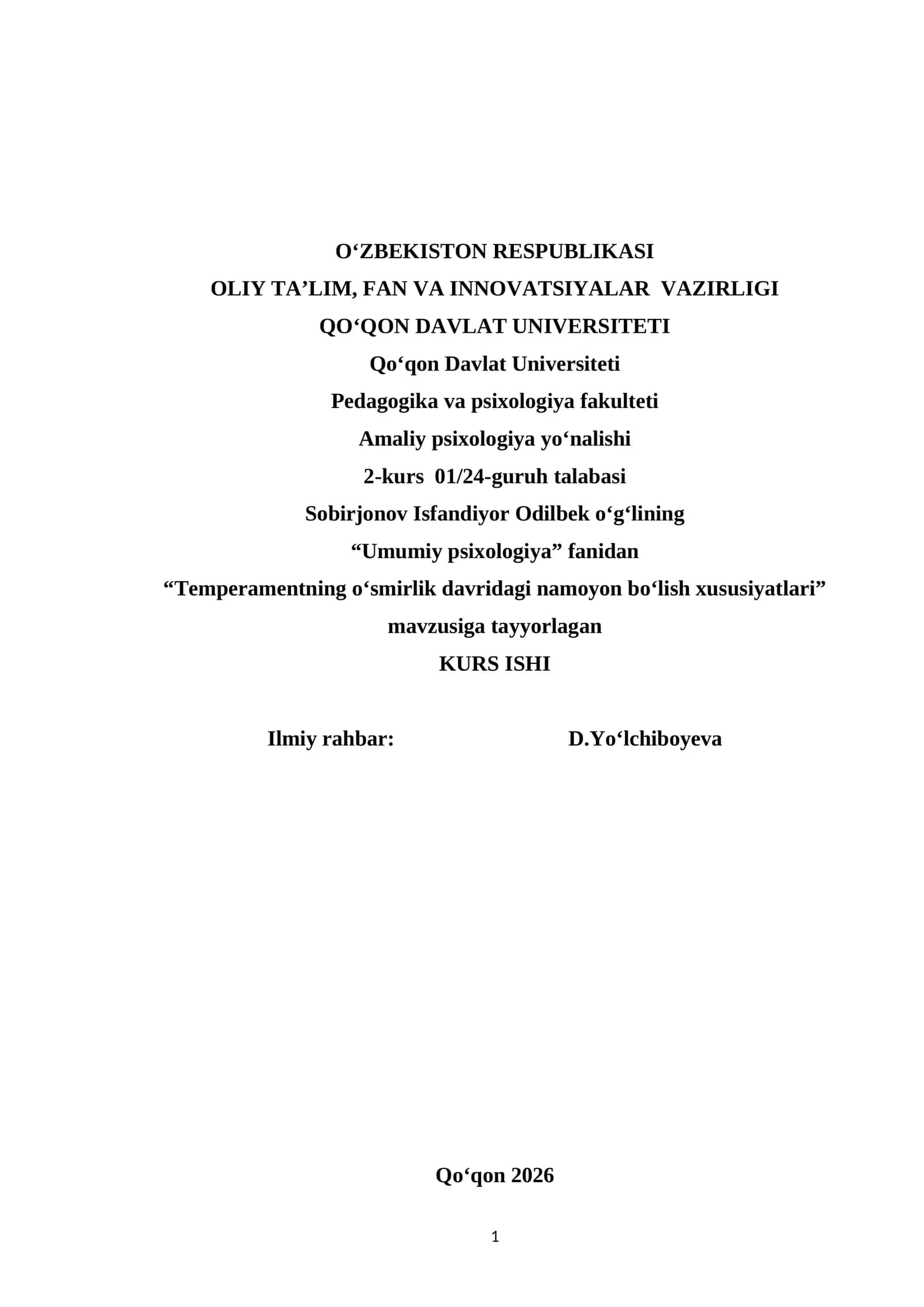 Temperamentning oʻsmirlik davridagi namoyon boʻlish xususiyatlari 1