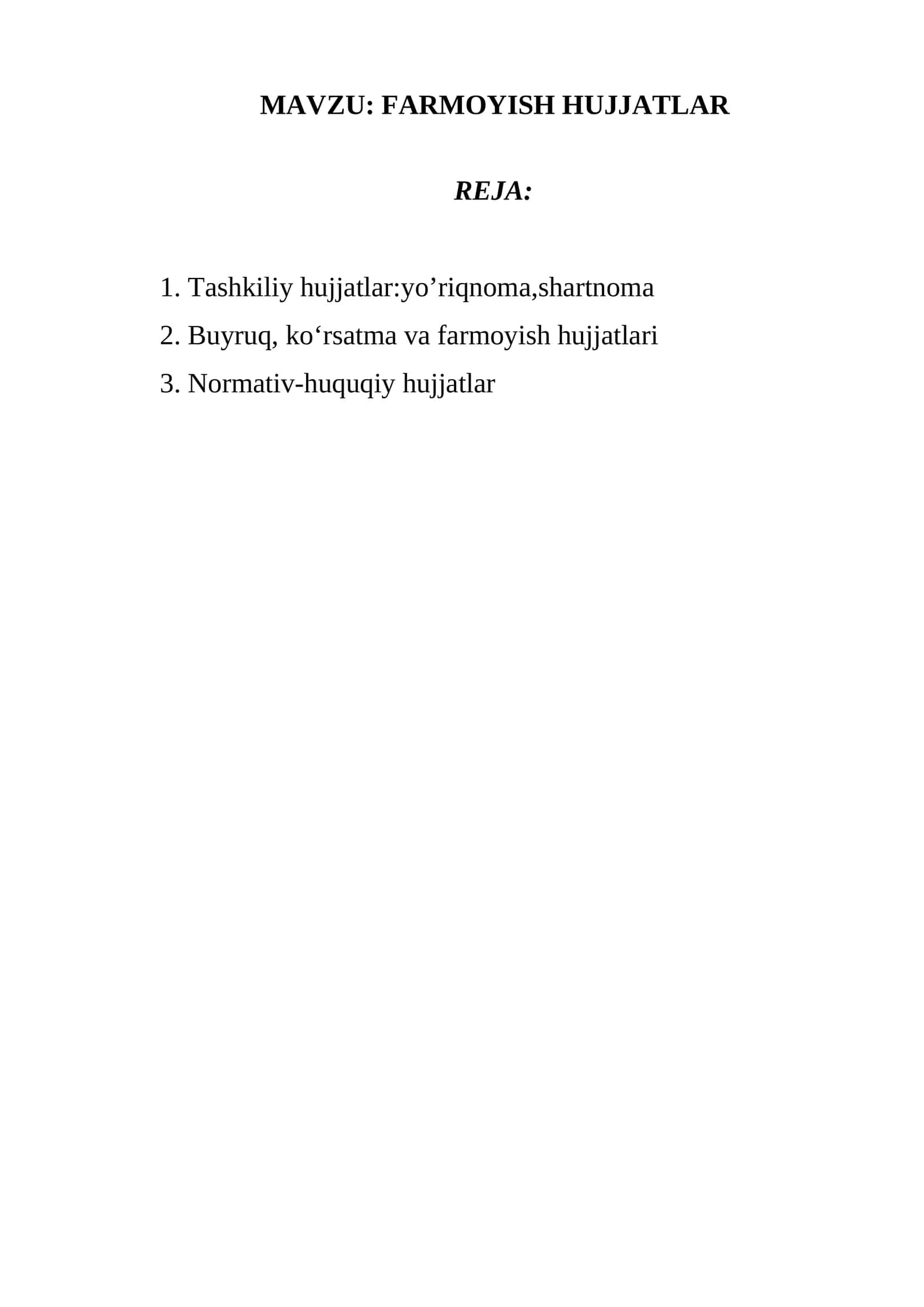 FARMOYISH HUJJATLAR 1