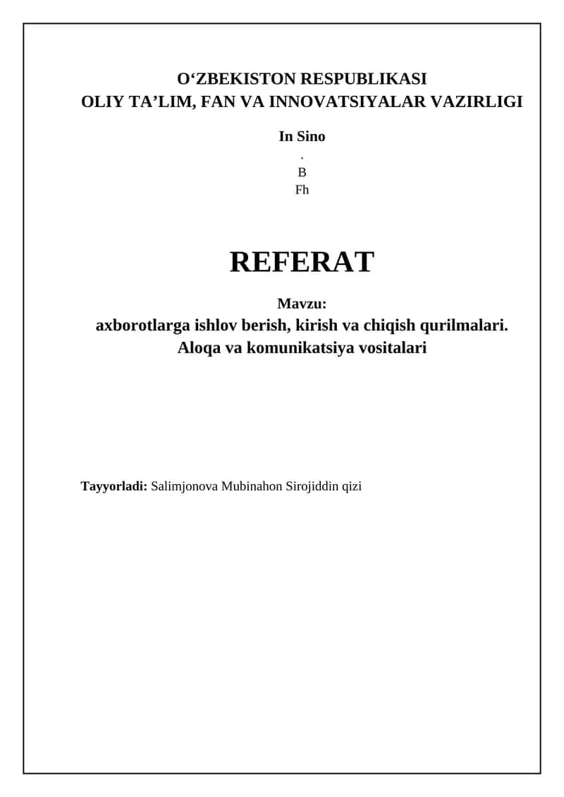 Axborotni qayta ishlash va qurilmalar 1